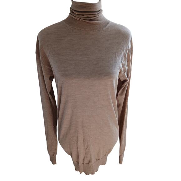 Celine 100% wool / mulberry silk trim light weight longline Turtleneck  XS - Picture 1 of 9